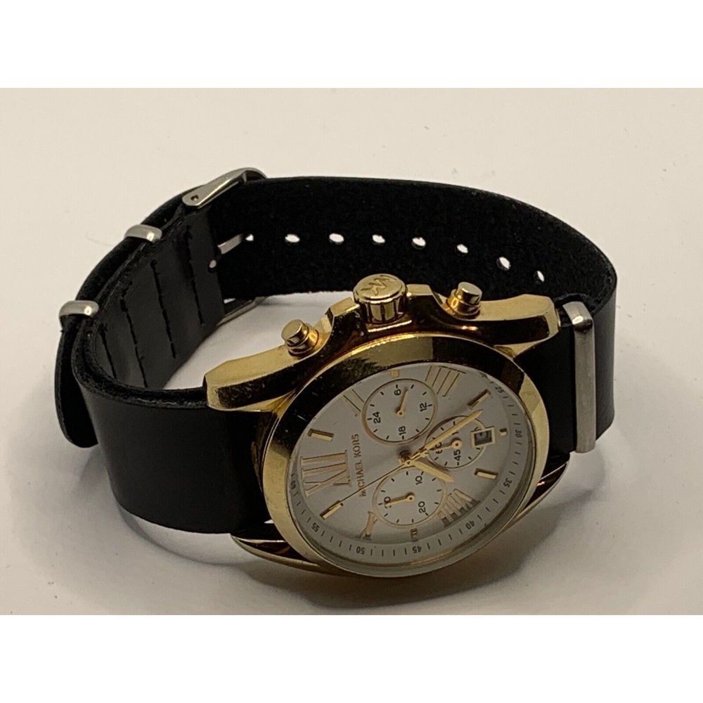 Michael Kors MK5743 Women's Black Leather Analog White Dial Quartz Watch JD234 - Picture 7 of 11
